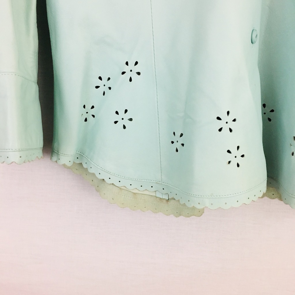Carlisle Perforated Floral Blue Leather Jacket 10 - Picture 4 of 8